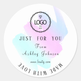 Hartelijk dank, gemaakt met liefdesblauw roze wit ronde sticker