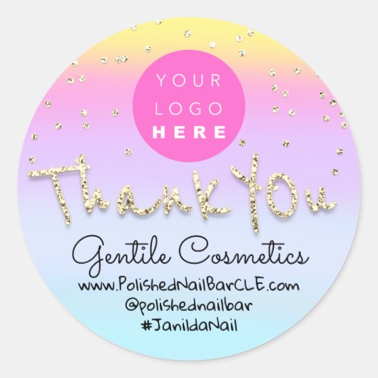 Hartelijk dank, Gold Sweet 16e Logo Ombre Blue Ronde Sticker (Voorkant)