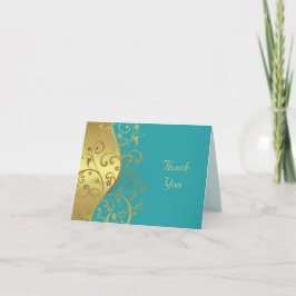 Hartelijk dank—Gold Swirls & Blauwgroen Bedankkaart