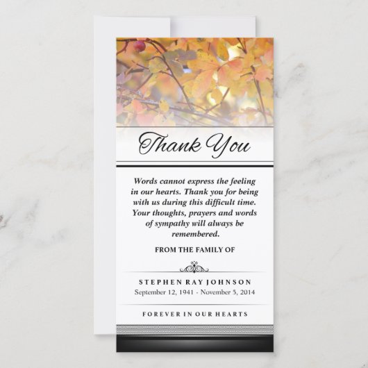 Hartelijk dank, gouden herfst laat woorden niet to bedankkaart (Voorkant)