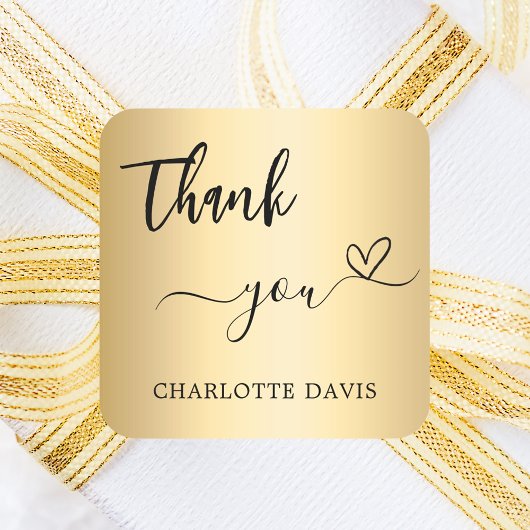 Hartelijk dank gouden naam vierkante sticker