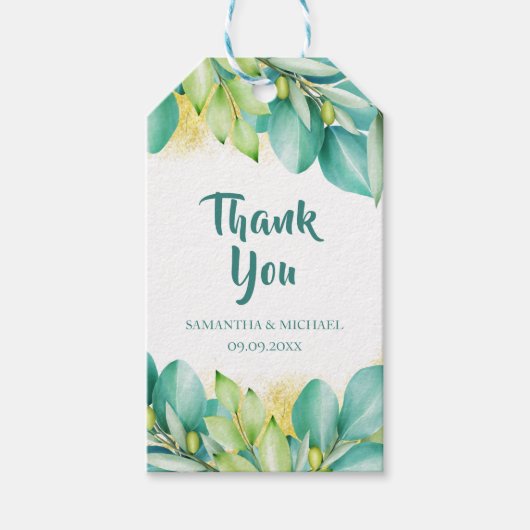 Hartelijk dank, groene eucalyptus Leaves Olive Bra Cadeaulabel (Voorkant)