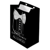 Hartelijk dank, Groomsman White Bow Stropdas Tuxed Medium Cadeauzakje (Voorkant Gekanteld)