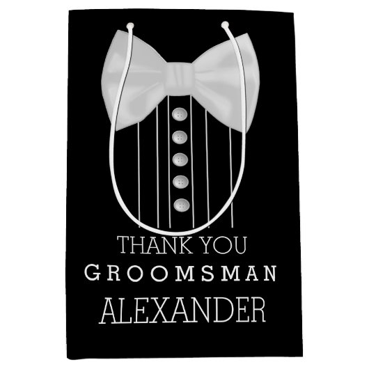 Hartelijk dank, Groomsman White Bow Stropdas Tuxed Medium Cadeauzakje (Voorkant)