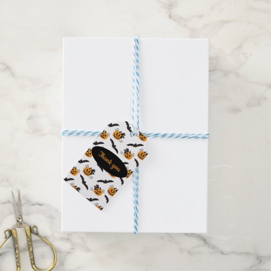 Hartelijk dank, Halloween Pumpkin Bat Pattern Sina Cadeaulabel (Met Touw)