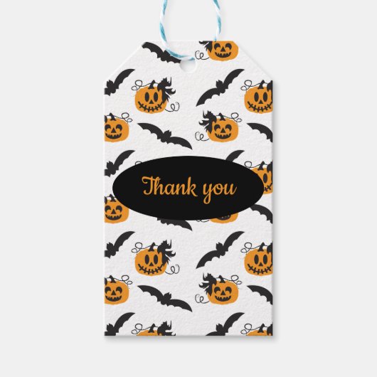 Hartelijk dank, Halloween Pumpkin Bat Pattern Sina Cadeaulabel (Voorkant)