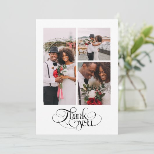 Hartelijk dank Hart Multi Photo Wedding Bedankkaart (Staand voorkant)