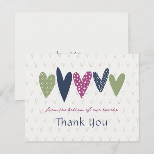 Hartelijk dank Harten Avocado Magenta Notitiekaartje (Voorkant / Achterkant)