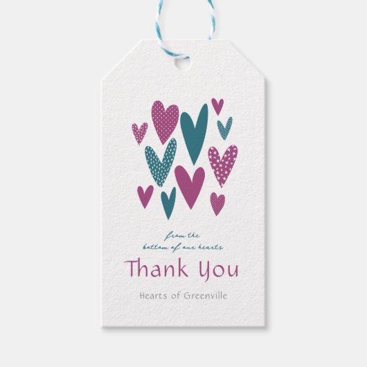 Hartelijk dank Harten Blauwgroen Magenta Cadeaulabel (Voorkant)