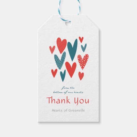 Hartelijk dank Harten Blauwgroen Rood Cadeaulabel (Voorkant)