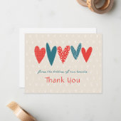 Hartelijk dank Harten Blauwgroen Rood Notitiekaartje (Voorkant / Achterkant in situ)