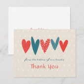 Hartelijk dank Harten Blauwgroen Rood Notitiekaartje (Voorkant / Achterkant)