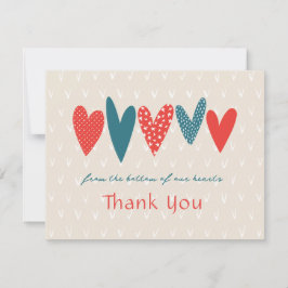Hartelijk dank Harten Blauwgroen Rood Notitiekaartje