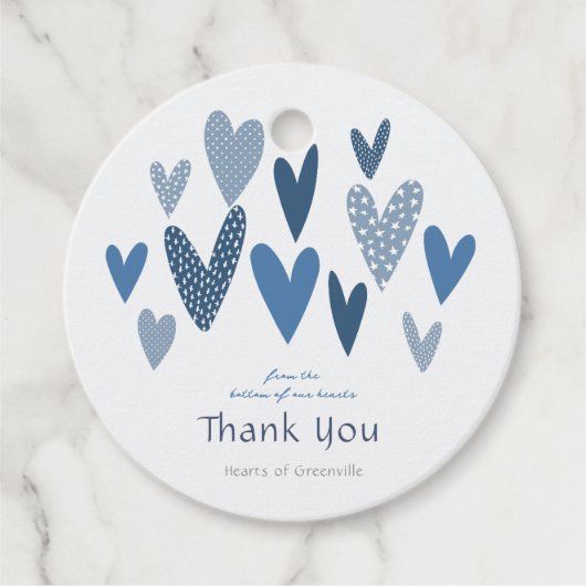 Hartelijk dank Harten Kobalt Marine Bedankjes Labels (Voorkant)