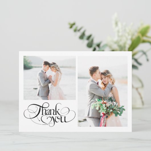 Hartelijk dank Heart Script Fotobruiloft Bedankkaart (Staand voorkant)