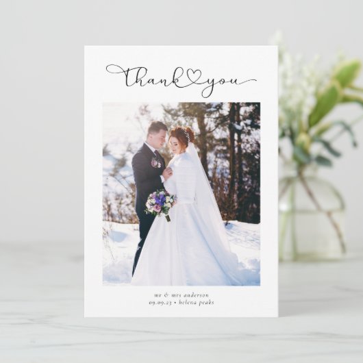 Hartelijk dank Heart Script Trouwfoto Bedankkaart (Staand voorkant)