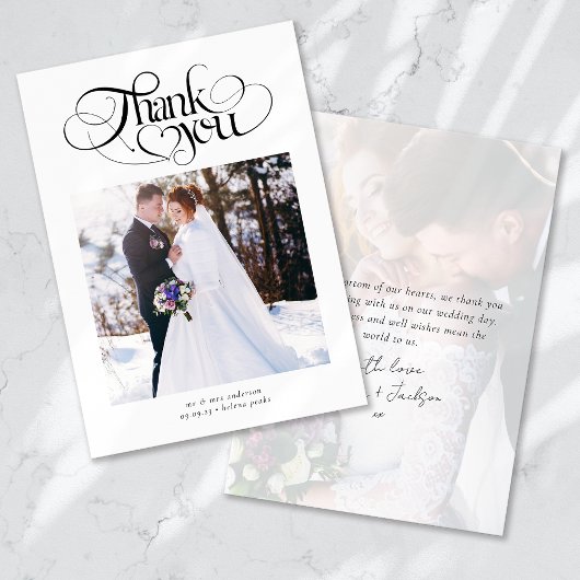 Hartelijk dank Heart Script Trouwfoto Bedankkaart
