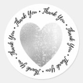 Hartelijk dank. Heart Stamp Faux Silver Foil Ronde Sticker (Voorkant)