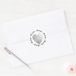 Hartelijk dank. Heart Stamp Faux Silver Foil Ronde Sticker