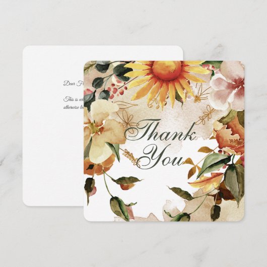 Hartelijk dank, Herfst Thememet Zonnebloem Lijst Bedankkaart (Voorkant / Achterkant)