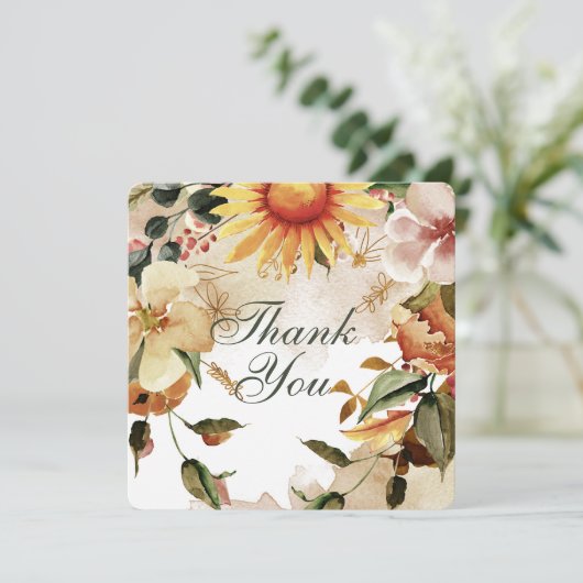 Hartelijk dank, Herfst Thememet Zonnebloem Lijst Bedankkaart (Staand voorkant)