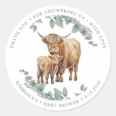 Hartelijk dank Highland Koe Boho Greenery Baby sho Ronde Sticker (Voorkant)