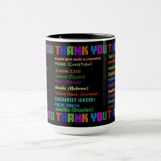 Hartelijk dank in 30 verschillende talen mok (Midden)