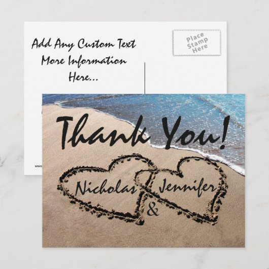 Hartelijk dank in Sand Wedding Beach Briefkaart (Voorkant / Achterkant)