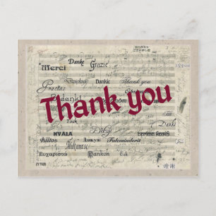 Hartelijk dank in veel talen op Beethoven Score Briefkaart
