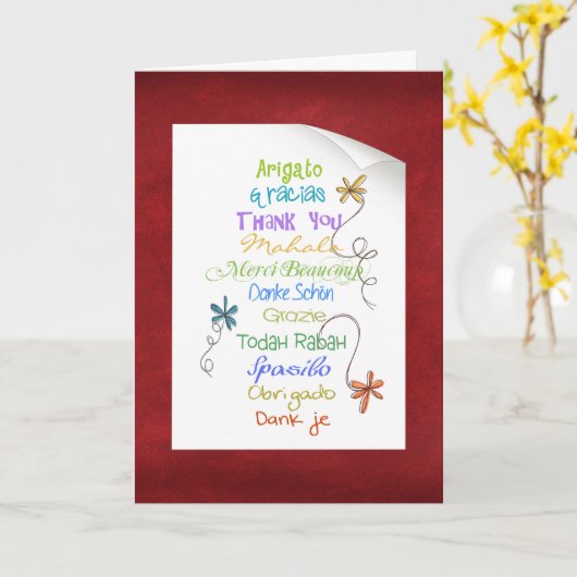 Hartelijk dank in verschillende talen kaart (Gele Bloem)