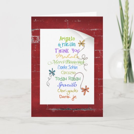 Hartelijk dank in vreemde taal op baksteen kaart (Voorkant)