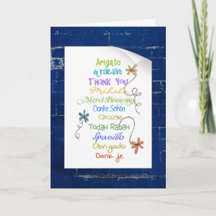 Hartelijk dank in vreemde taal op baksteen kaart