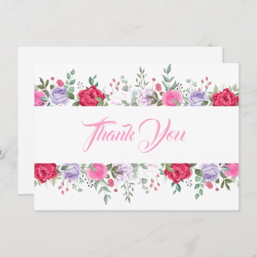 Hartelijk dank, Kaart-Floral, voor een platte opme Notitiekaartje (Voorkant / Achterkant)