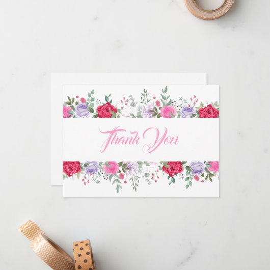 Hartelijk dank, Kaart-Floral, voor een platte opme Notitiekaartje (Voorkant / Achterkant in situ)