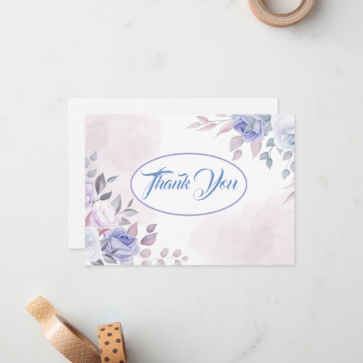 Hartelijk dank, Kaart-Floral, voor een platte opme Notitiekaartje (Voorkant / Achterkant in situ)