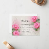 Hartelijk dank, Kaarten, roze rozen Note Kaart Notitiekaartje (Voorkant / Achterkant in situ)