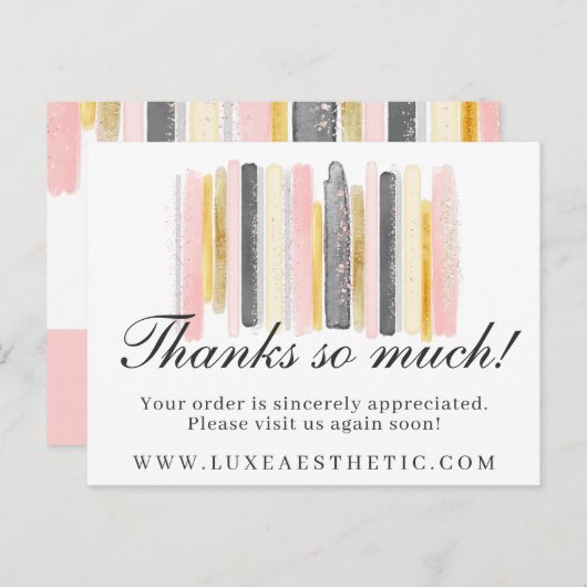 Hartelijk dank, koppeling met zwart roze en gouden briefkaart (Voorkant / Achterkant)