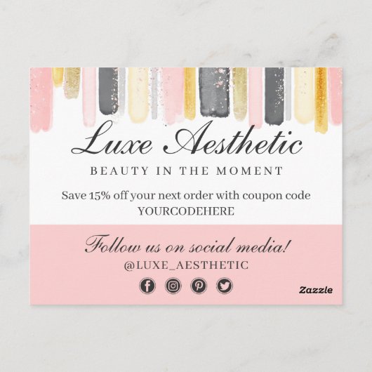 Hartelijk dank, koppeling met zwart roze en gouden briefkaart (Achterkant)