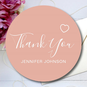 Hartelijk dank, legant Script Text Name Heart Pink Ronde Sticker