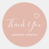 Hartelijk dank, legant Script Text Name Heart Pink Ronde Sticker (Voorkant)