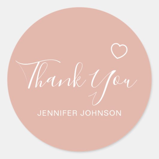 Hartelijk dank, legant Script Text Name Heart Pink Ronde Sticker (Voorkant)