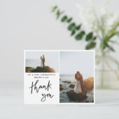 Hartelijk dank, legant script | Weddenfoto Briefkaart (Staand voorkant)