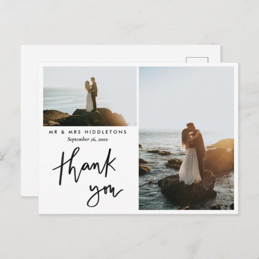 Hartelijk dank, legant script | Weddenfoto Briefkaart (Voorkant / Achterkant)