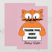 Hartelijk dank! Leuke Cartoon snor kat Bedankkaart (Voorkant / Achterkant)