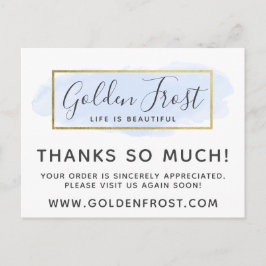 Hartelijk dank, lichtblauwe Waterverf & Gold 4-fot Briefkaart