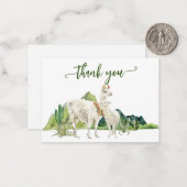 Hartelijk dank, Llama Alpaca Baby shower Waterverf Notitiekaartje (Voorkant / Achterkant in situ)