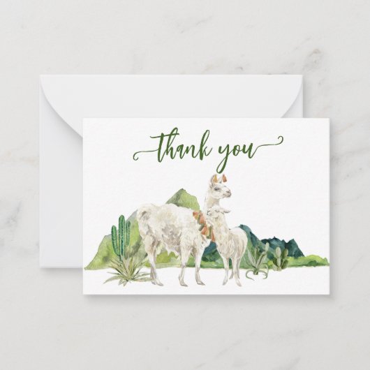 Hartelijk dank, Llama Alpaca Baby shower Waterverf Notitiekaartje (Voorkant)