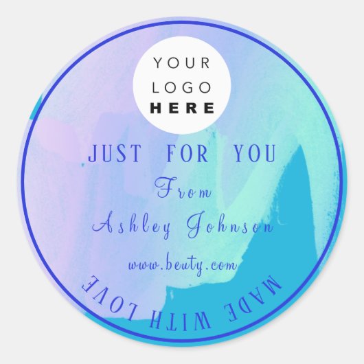 Hartelijk dank, Logo gemaakt met liefdesmint blauw Ronde Sticker (Voorkant)