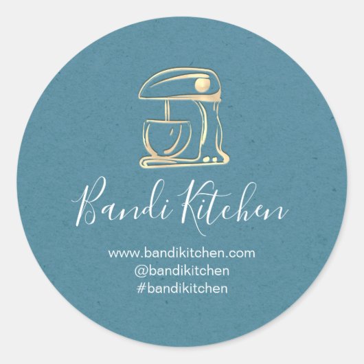 Hartelijk dank, Logo Kitchen die Chef Gold Blue Bl Ronde Sticker (Voorkant)