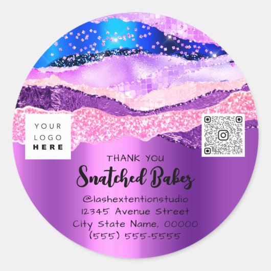 Hartelijk dank Logo QR Code Winkelpakket Paars Ronde Sticker (Voorkant)